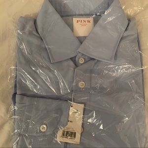 NWT PINK Tailored Fit Poplin Blue Dress Shirt 15.5
